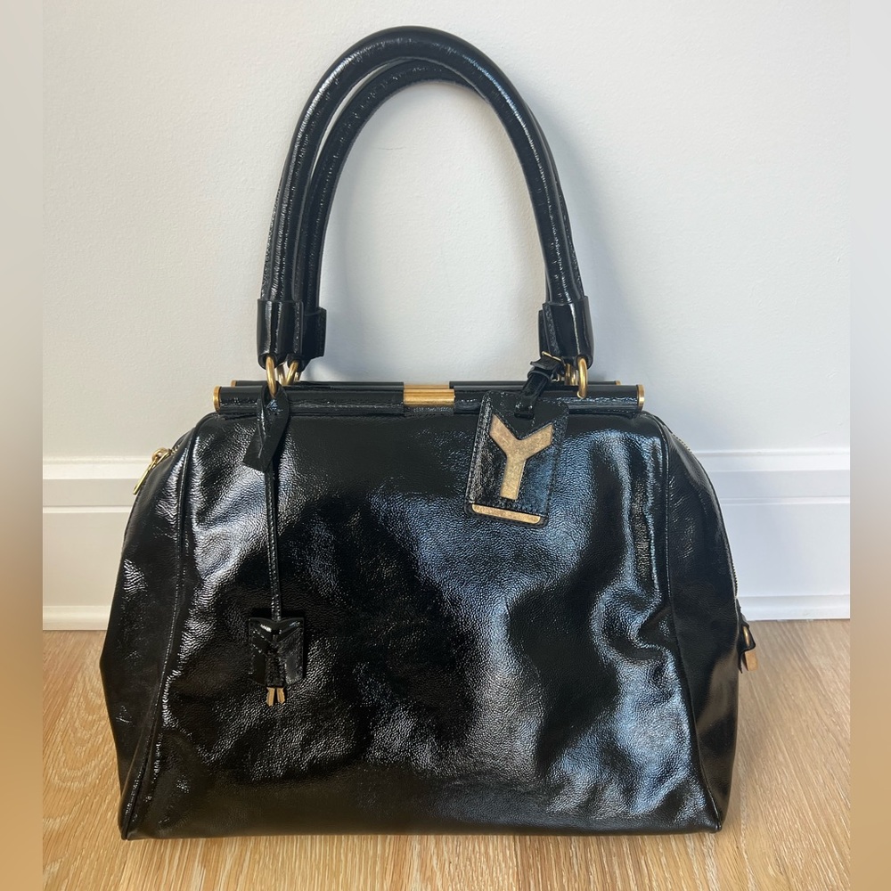 Yves Saint Laurent Black Patent Leather Medium hang bag